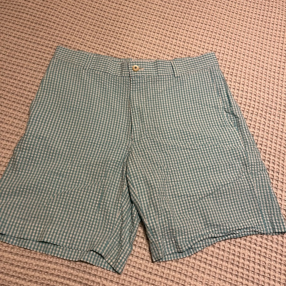 Southern Tide Blue Gingham Seersucker Shorts